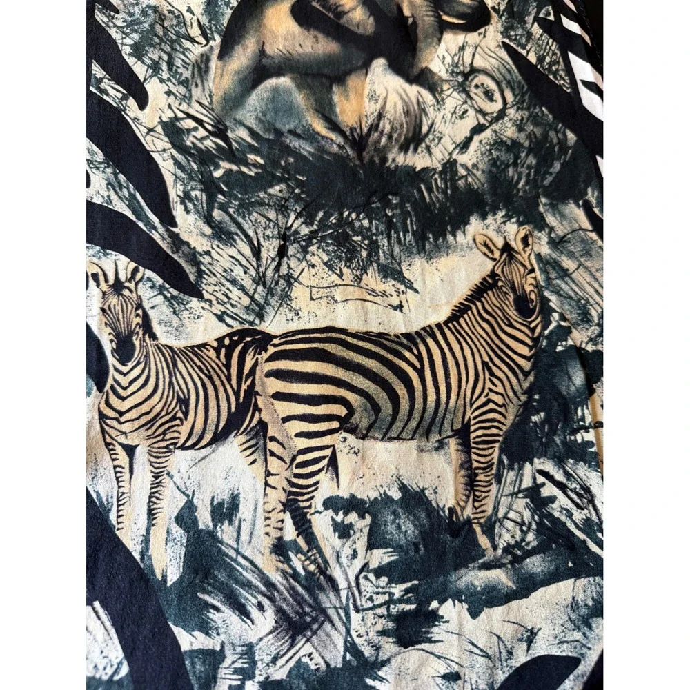 Adrienne Vittadini Scarf Black Safari Wildlife Zebra Lion Silk Oblong Artistic